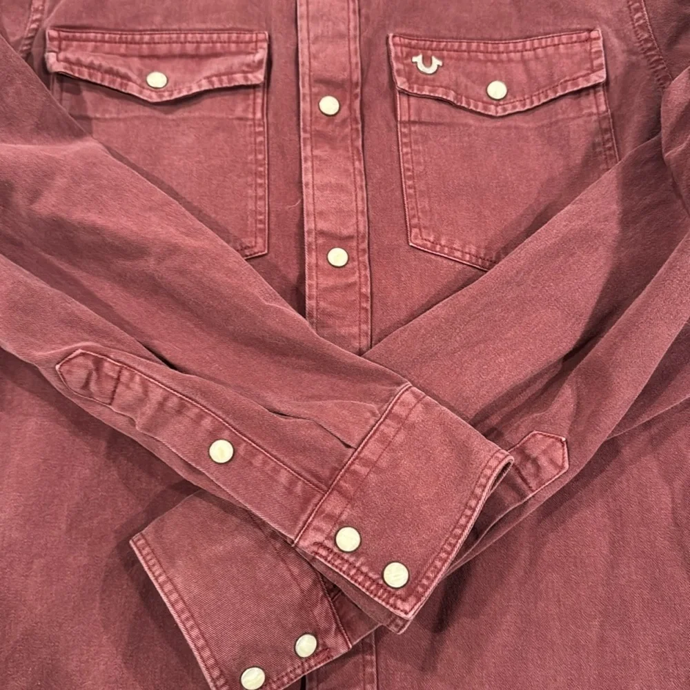 True Religion Overdyed Dark Burgundy Western Cotton Shirt Size Small